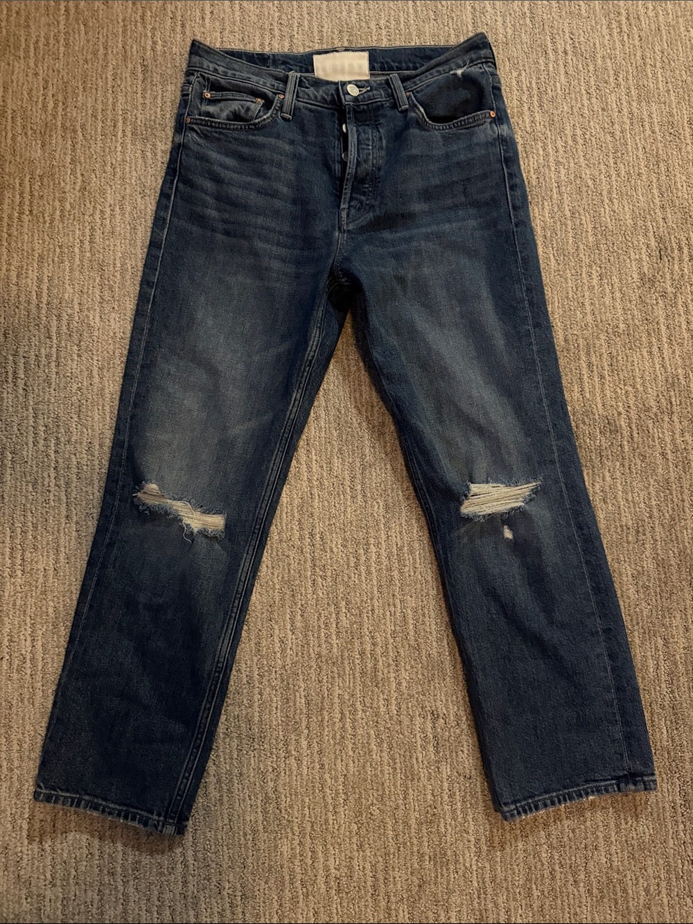 MOTHER Women's Straight Leg Distressed Dark Blue Jeans